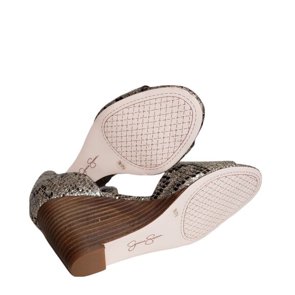 Jessica Simpson Womens Gold Snake Print Sparkle Buckle Open Toe Wedge Sandals 7M - Picture 7 of 11